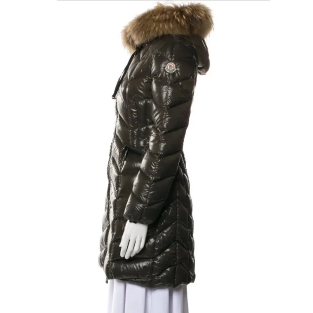 Moncler Fulmarus Shiny Green Down Puffer Coat Real Fur Hood Size 1 - Picture 3 of 14